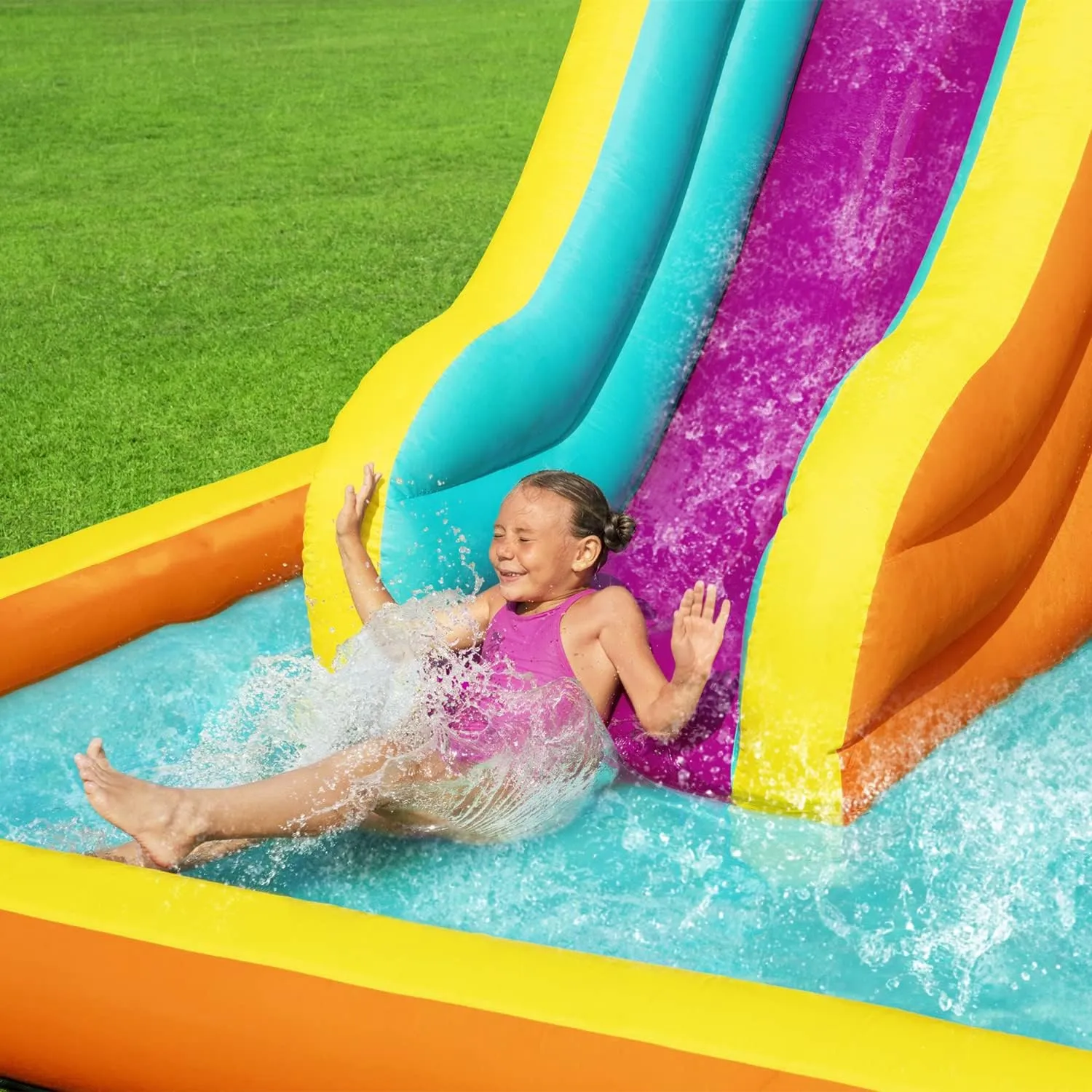 Bestway H2OGO Tidal Tower Kids Backyard Inflatable Giant Water Slide Sprinkler Wall Yard Inflatable Mega Water Park with Air Blower and Storage Bag