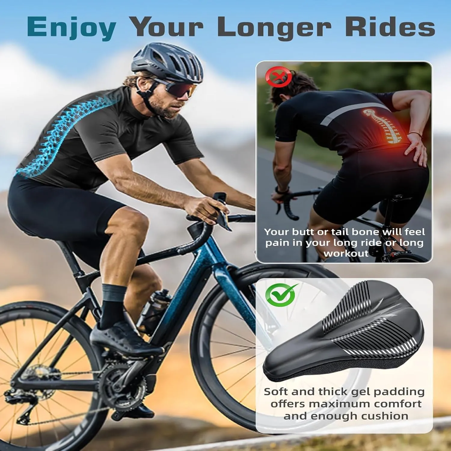 Bike Seat Cushion for Cannondale Moterra Neo Moterra SL Optimo Prophet Quick Quick CX, Memory Foam & Gel Padded Cover Bicycle Seat for Men Women Shock-Absorbing Comfort Bike Seat Pad,D