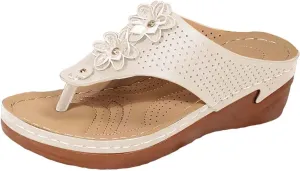 BILIKEYU Thong Sandals for Women Flowers Wedge Platform Shoes:Comfortable Thick Sole Summer Flip Flops Casual Walking Sandal