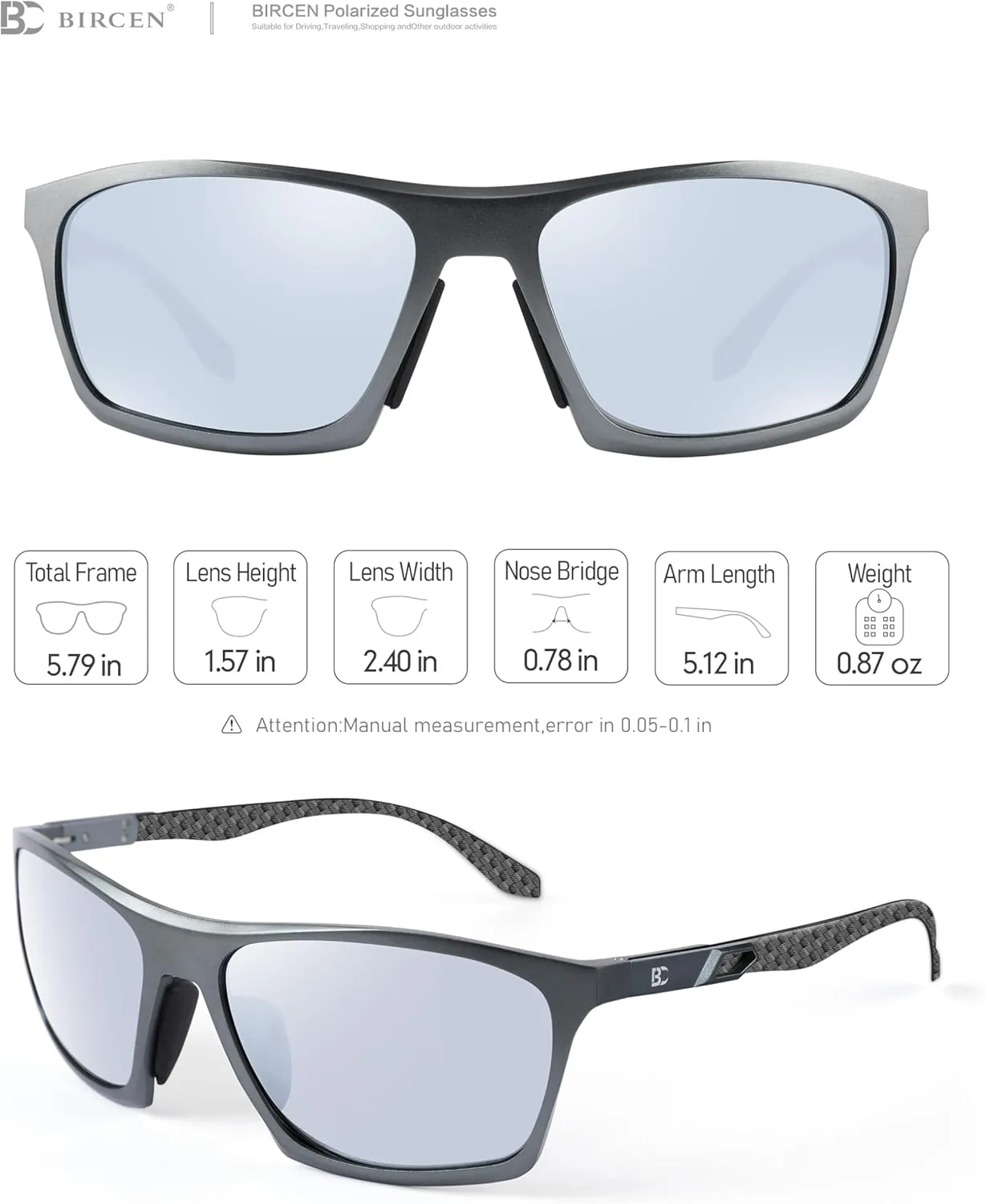 BIRCEN Men Sunglasses Polarized UV-Protection: Wrap Around Black Sport Shades for Mens Driving Fishing Golf