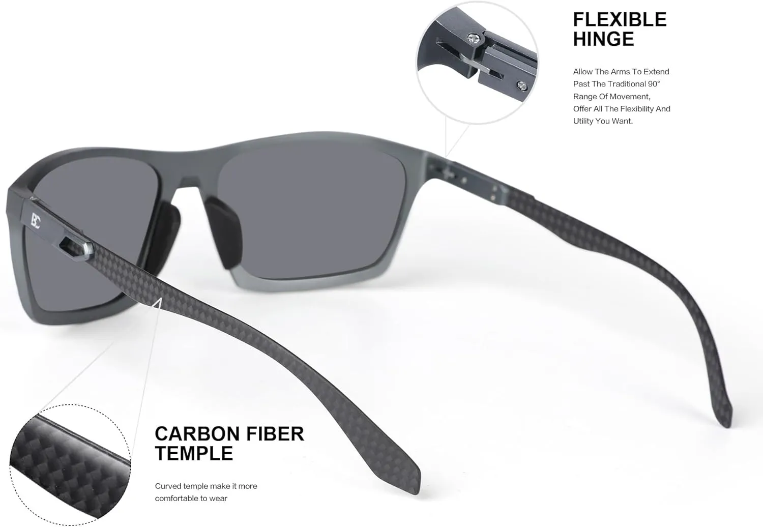 BIRCEN Men Sunglasses Polarized UV-Protection: Wrap Around Black Sport Shades for Mens Driving Fishing Golf
