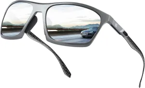 BIRCEN Men Sunglasses Polarized UV-Protection: Wrap Around Black Sport Shades for Mens Driving Fishing Golf