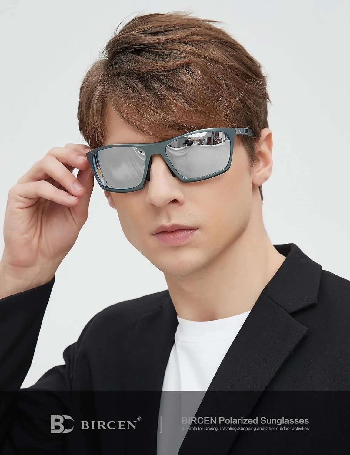 BIRCEN Men Sunglasses Polarized UV-Protection: Wrap Around Black Sport Shades for Mens Driving Fishing Golf
