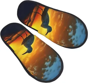 Bird at sunset Furry Slippers for Men Women Fuzzy Memory Foam Slippers Warm Comfy Slip-on Bedroom Shoes Winter House Shoes for Indoor Outdoor
