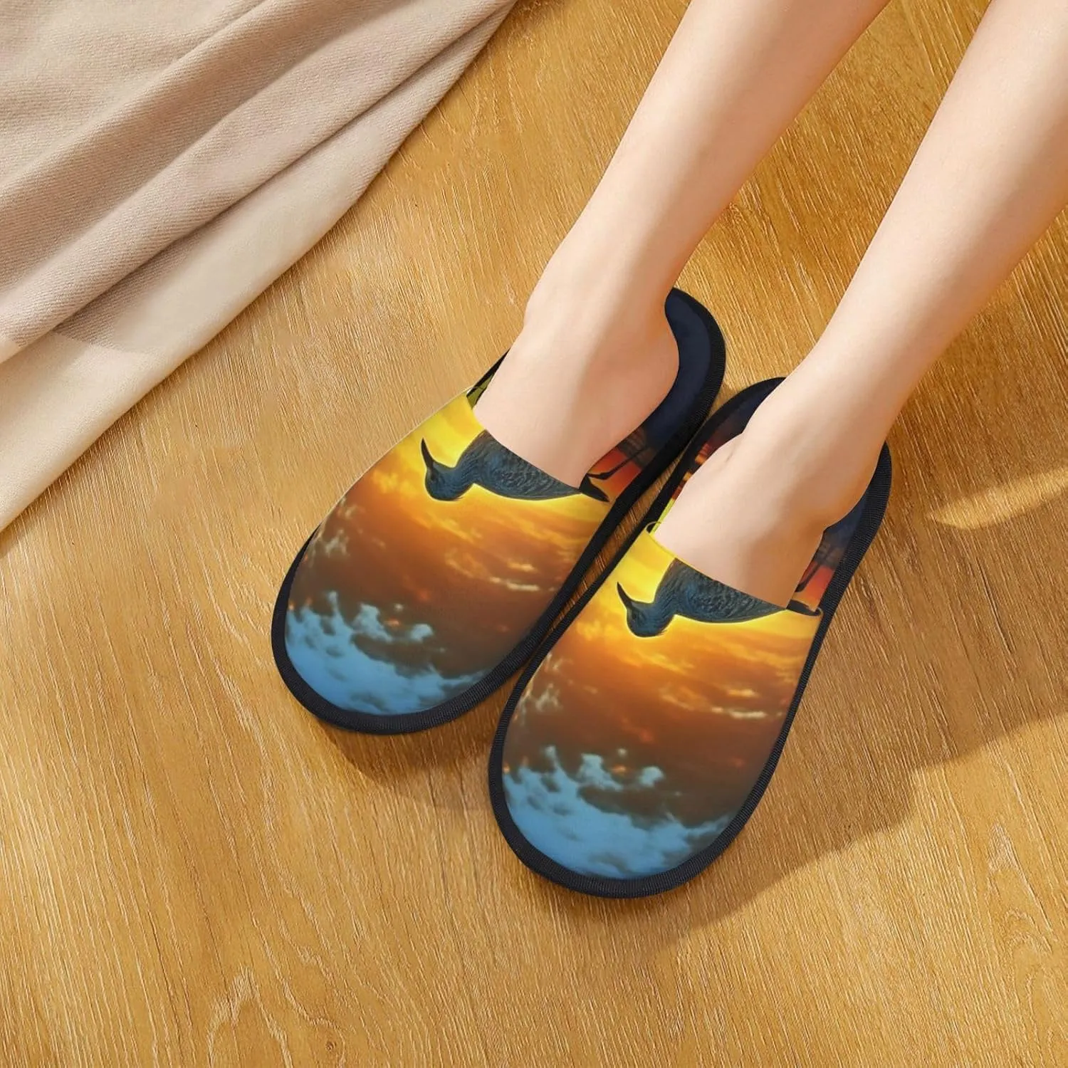 Bird at sunset Furry Slippers for Men Women Fuzzy Memory Foam Slippers Warm Comfy Slip-on Bedroom Shoes Winter House Shoes for Indoor Outdoor