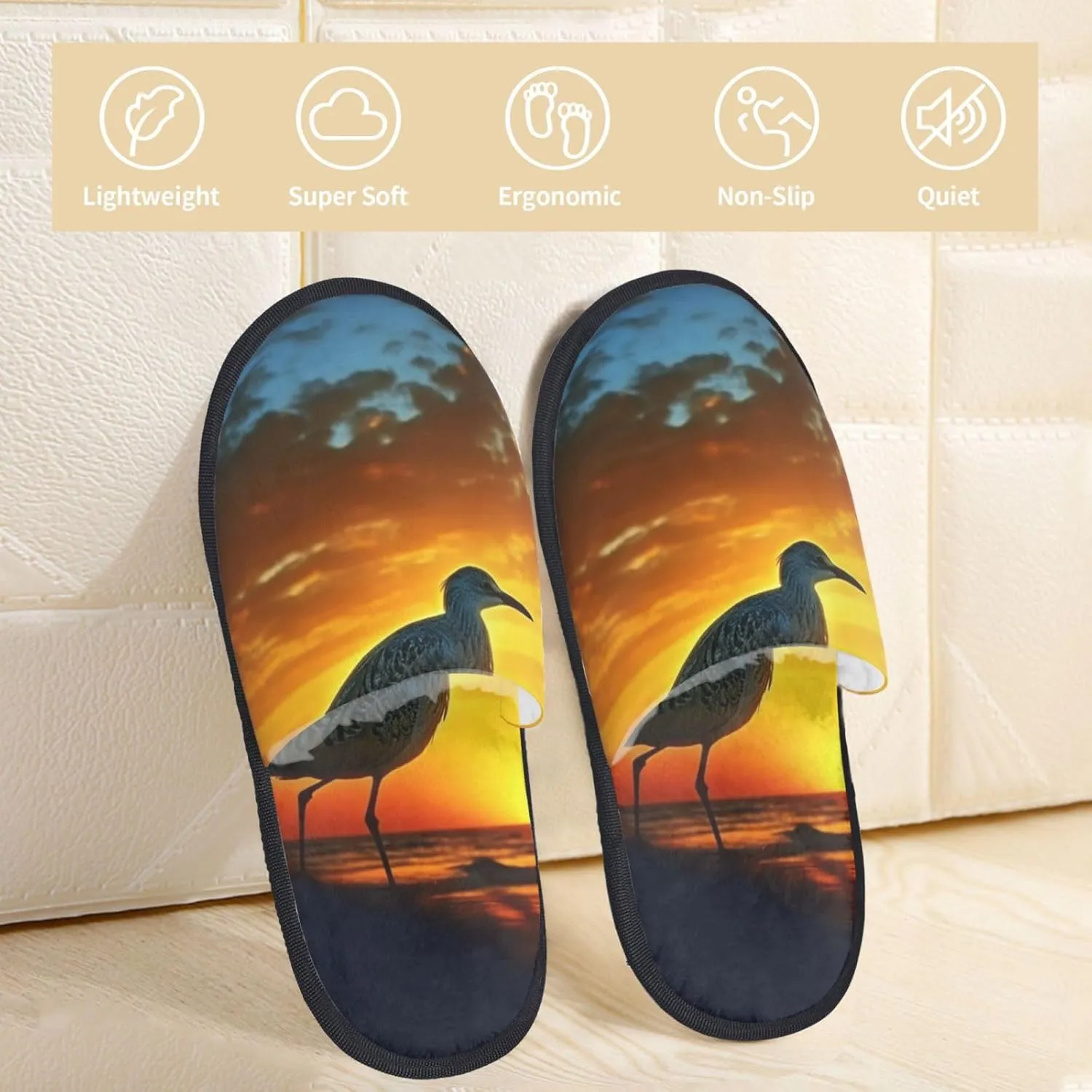Bird at sunset Furry Slippers for Men Women Fuzzy Memory Foam Slippers Warm Comfy Slip-on Bedroom Shoes Winter House Shoes for Indoor Outdoor