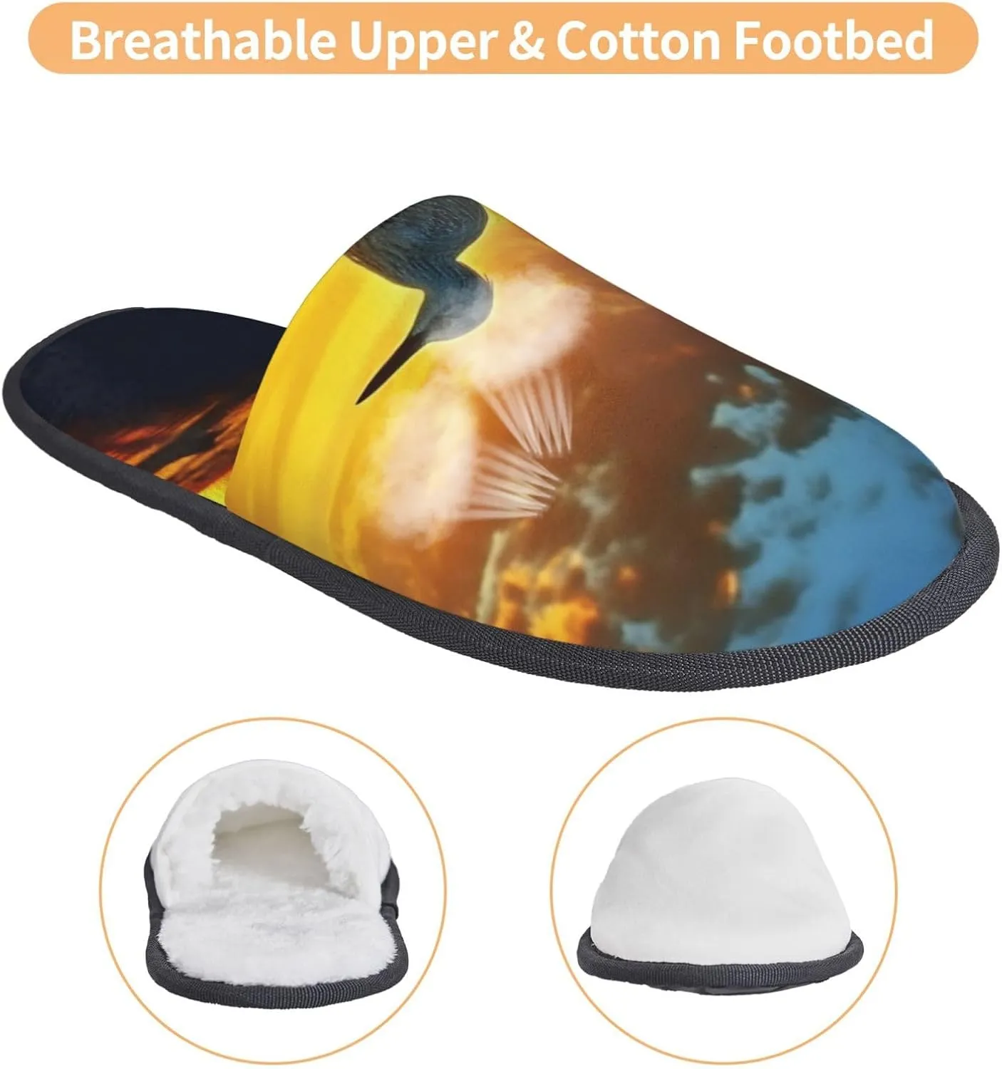 Bird at sunset Furry Slippers for Men Women Fuzzy Memory Foam Slippers Warm Comfy Slip-on Bedroom Shoes Winter House Shoes for Indoor Outdoor