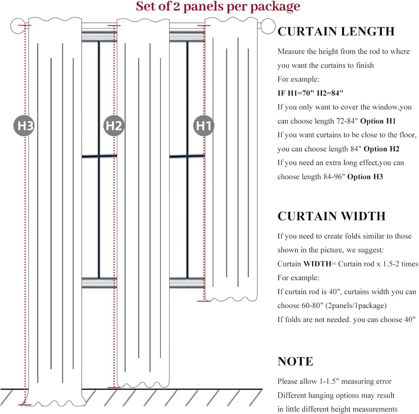 Black Blackout Curtains 96 Inches Long 2 Panel Set, Sun Blocking Curtains for Bedroom Modern Black Window Linen Drapes Thermal Insulated Pleated with Heading Tape Pin Hooks (W50 xL96)