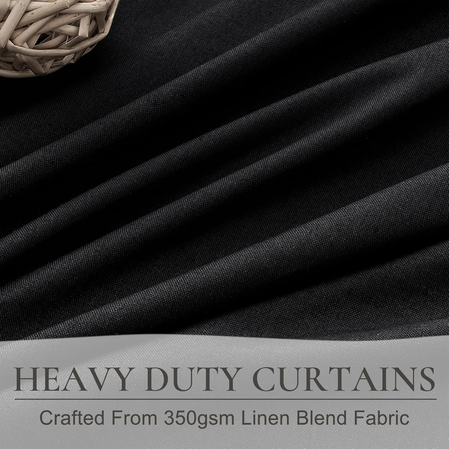 Black Blackout Curtains 96 Inches Long 2 Panel Set, Sun Blocking Curtains for Bedroom Modern Black Window Linen Drapes Thermal Insulated Pleated with Heading Tape Pin Hooks (W50 xL96)