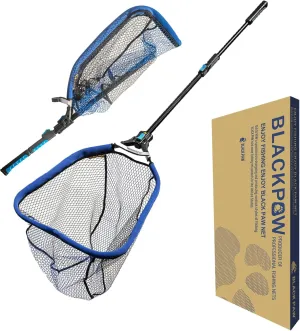 Black Paw Easy Fold Square Sliding Net Rubber Coated 3-D Net Bag, Super Strong, Collapsible Telescopic Pole Handle