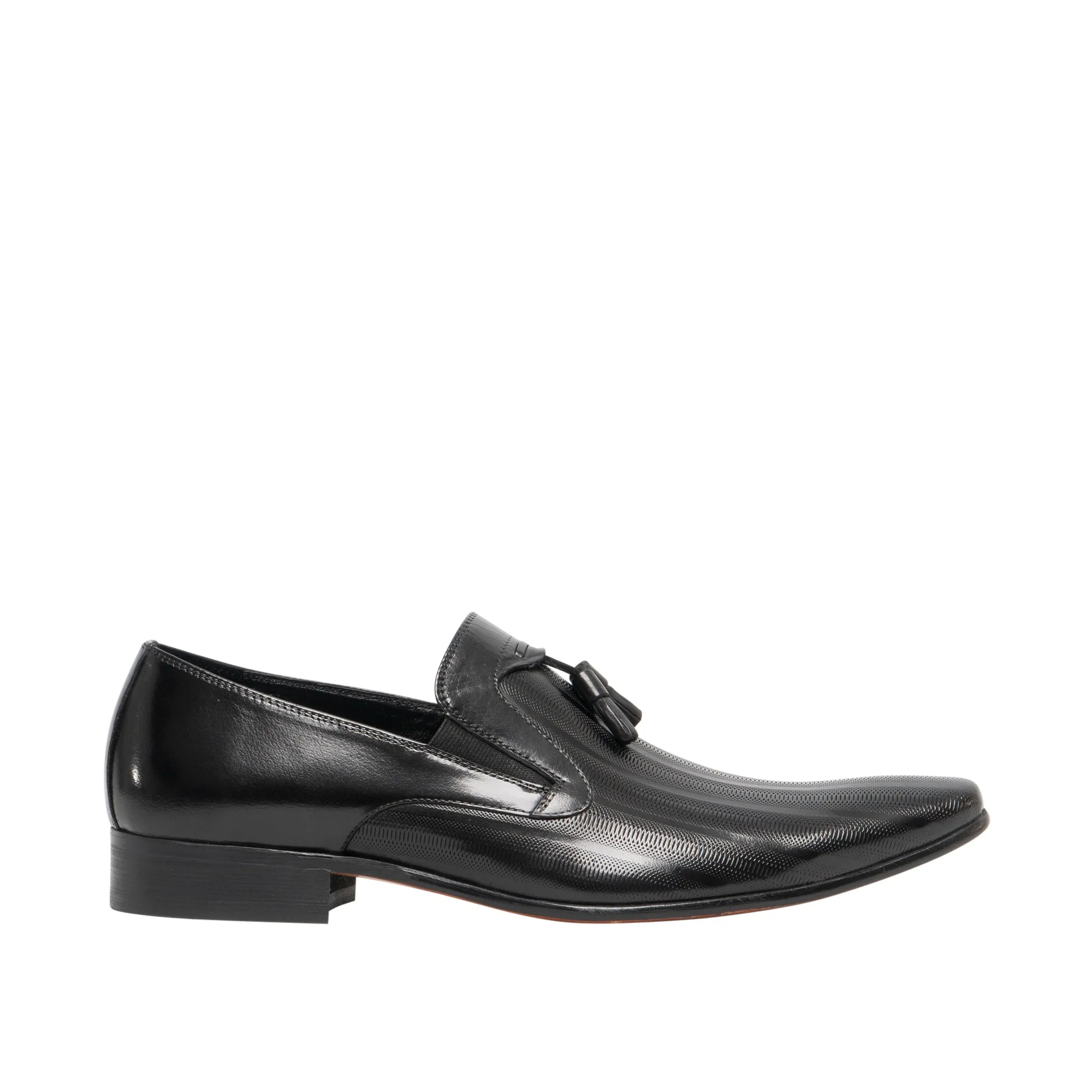 Blakeseys WESTMORELAND Mens Leather Etched Pointed Tassel Loafers Black