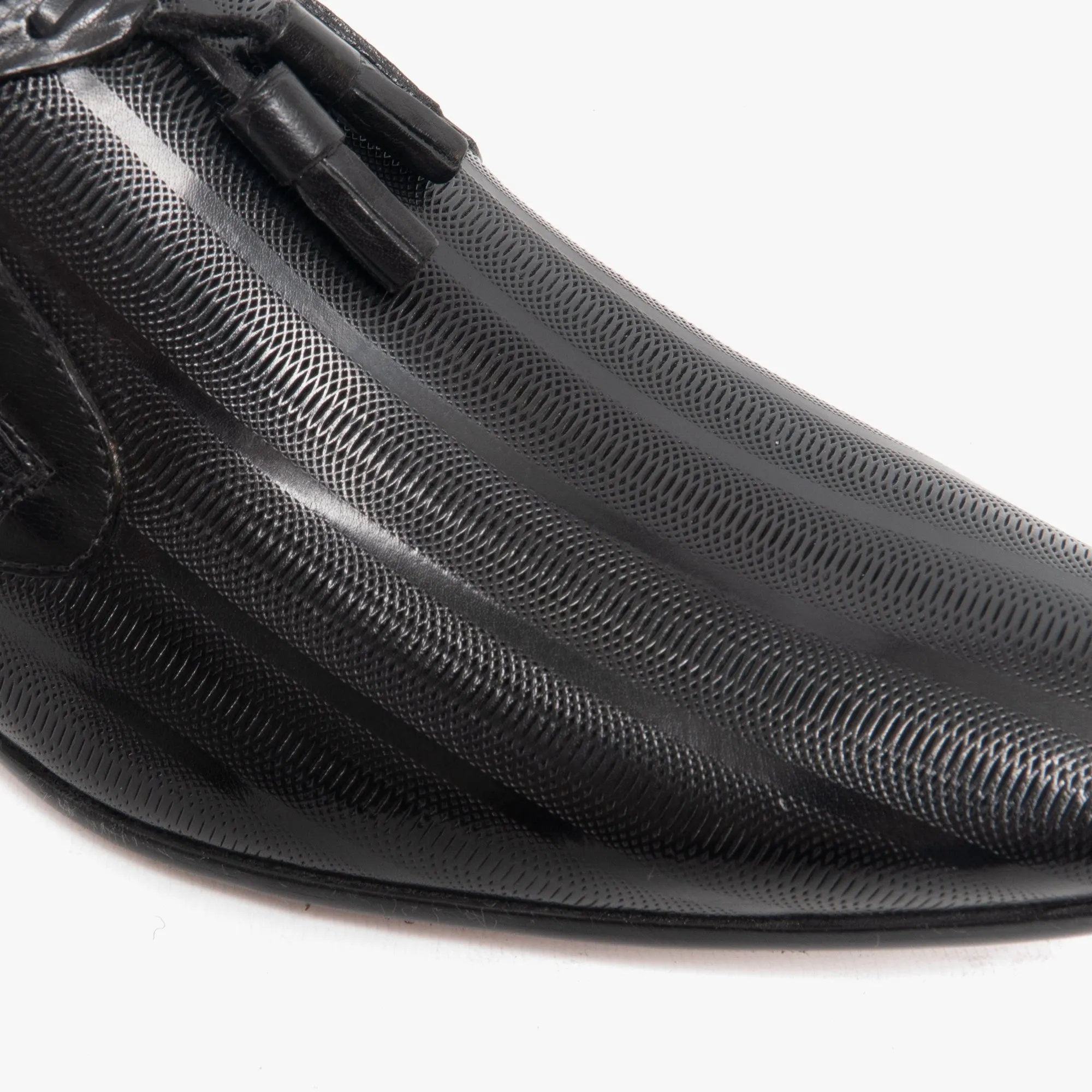 Blakeseys WESTMORELAND Mens Leather Etched Pointed Tassel Loafers Black