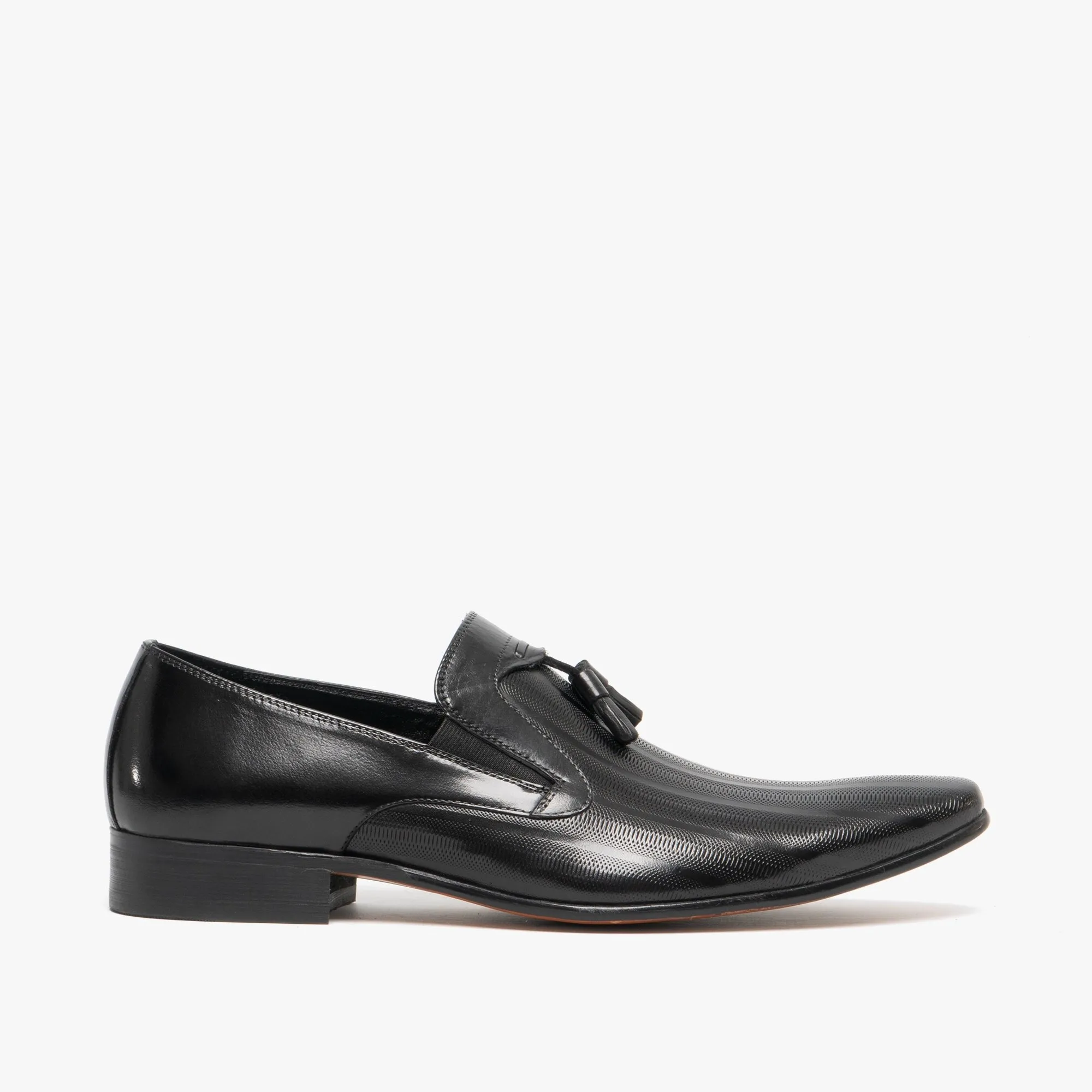 Blakeseys WESTMORELAND Mens Leather Etched Pointed Tassel Loafers Black