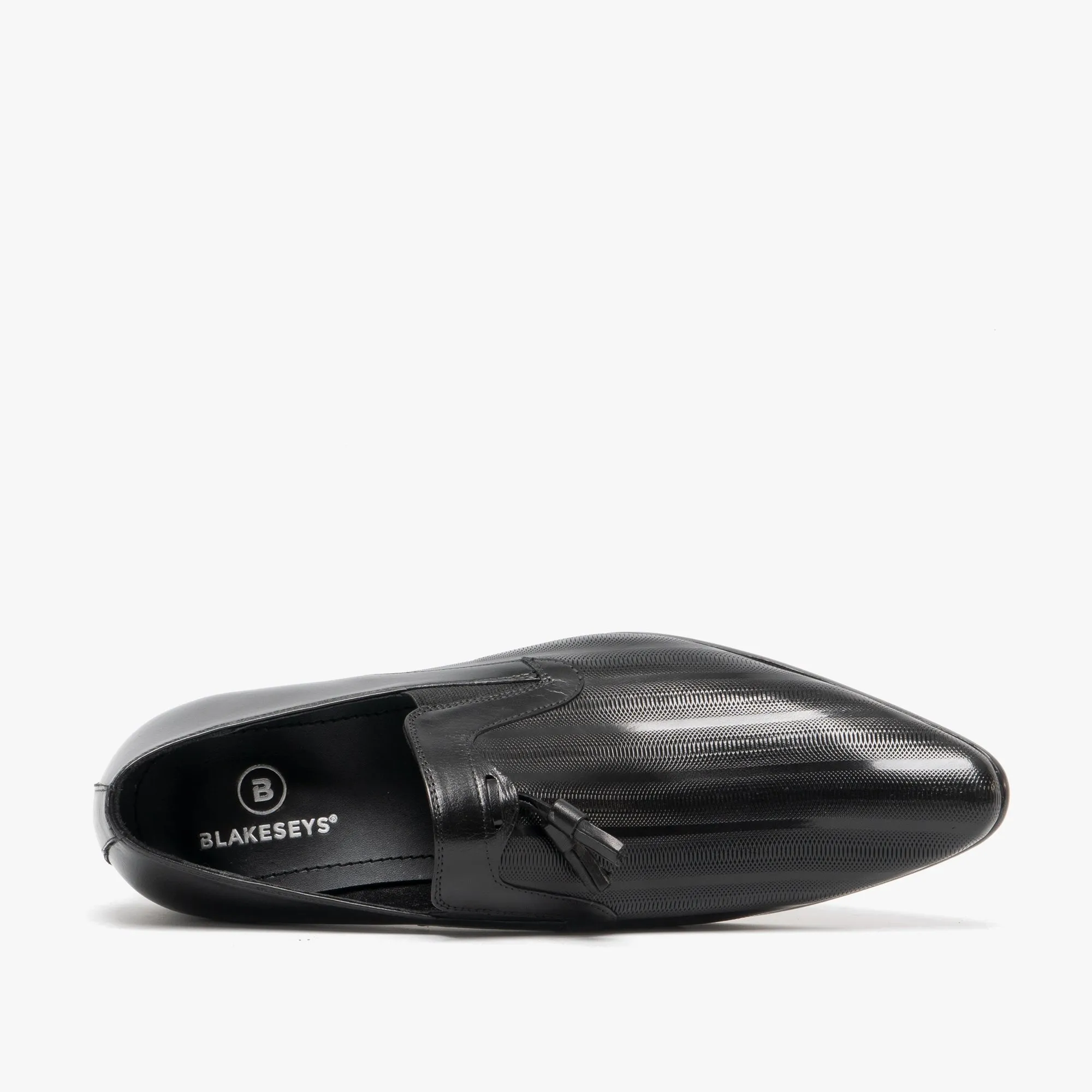 Blakeseys WESTMORELAND Mens Leather Etched Pointed Tassel Loafers Black