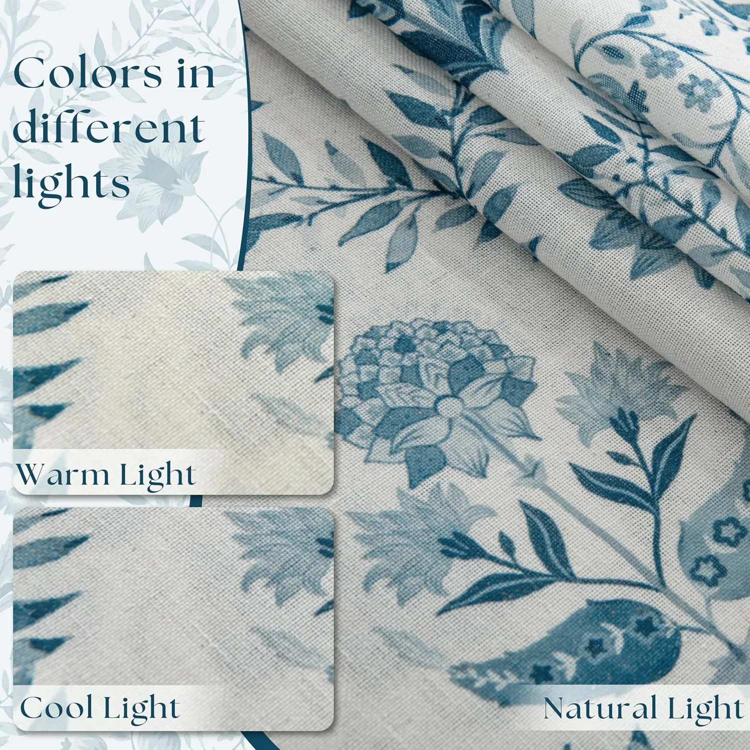 Blue Floral Linen Curtains for Living Dining Room 84 Inch Length 2 Panels Blue Botanical Bloom Pattern Printed Curtains Back Tab Semi Sheer Farmhouse Decor French Country Drape for Bedroom 52x84