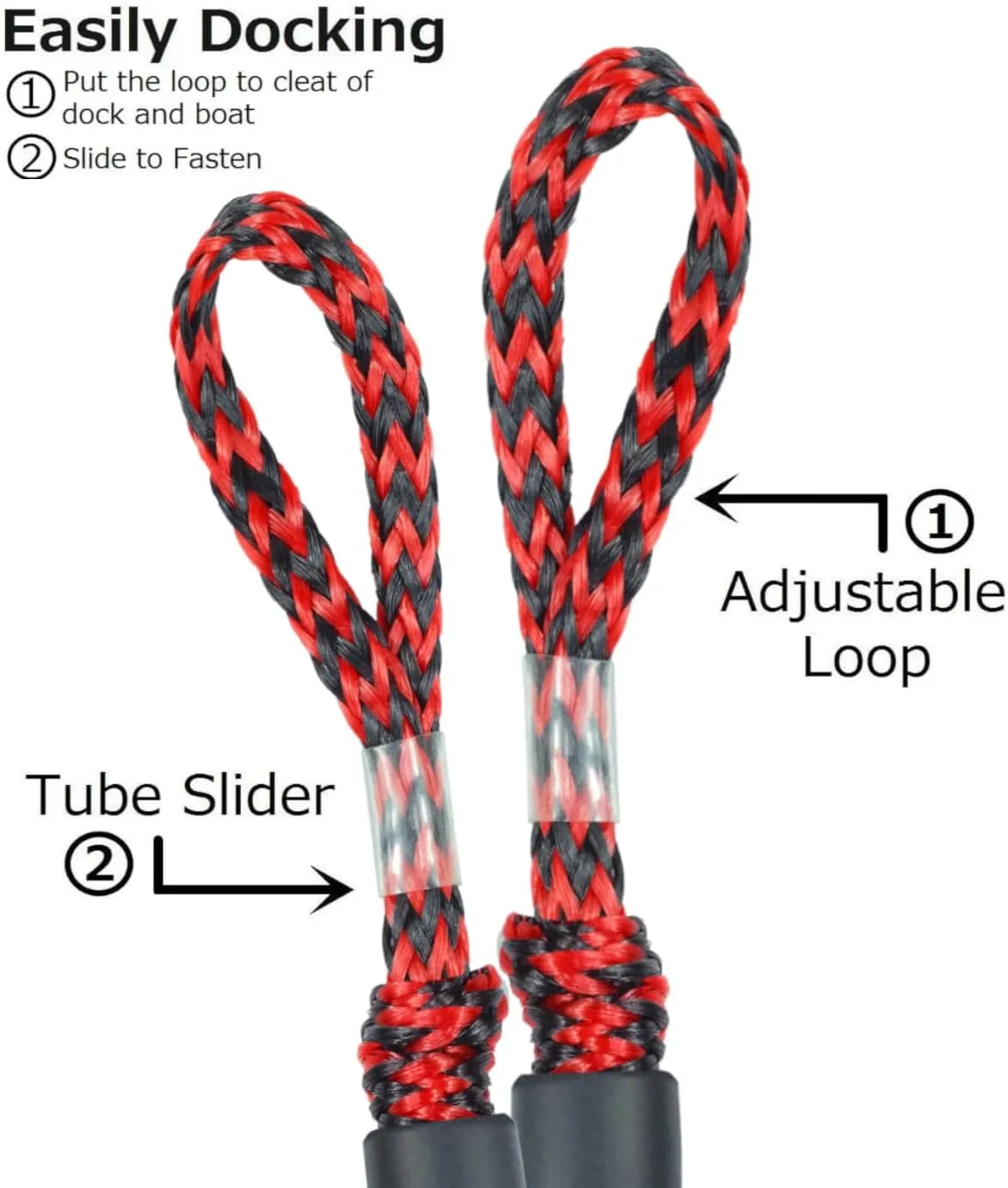 Boat Accessories 2PCS Dock Lines 3FT Premium Bungee Boat Lines (Red Black, 3Feet)