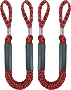 Boat Accessories 2PCS Dock Lines 3FT Premium Bungee Boat Lines (Red Black, 3Feet)