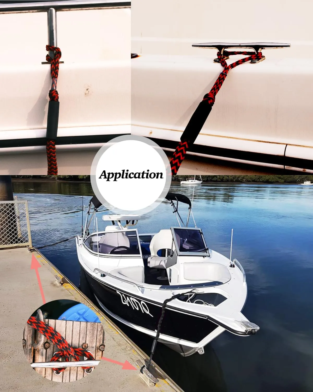 Boat Accessories 2PCS Dock Lines 3FT Premium Bungee Boat Lines (Red Black, 3Feet)