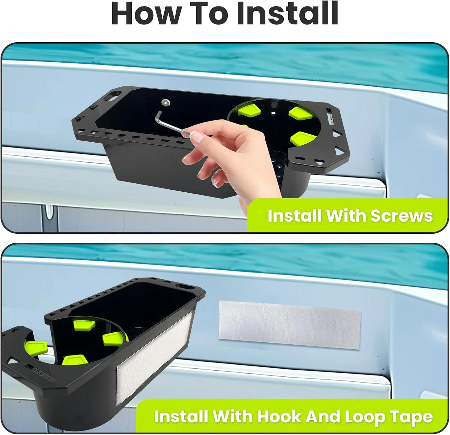 Boat Cup Holder with Rubber Tab, Universal Boat Storage Organizer - 2 Ways Installation: Drill or Adhesive