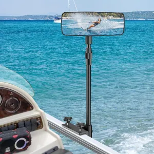 Boat Mirror, Upgraded Pontoon Boat Rear View Mirror with Telescopic Pole & Heavy Duty Bracket,Wide Angle Adjustable Marine Rear View Mirror for Pontoon Boat Ski Boats Water Skiing