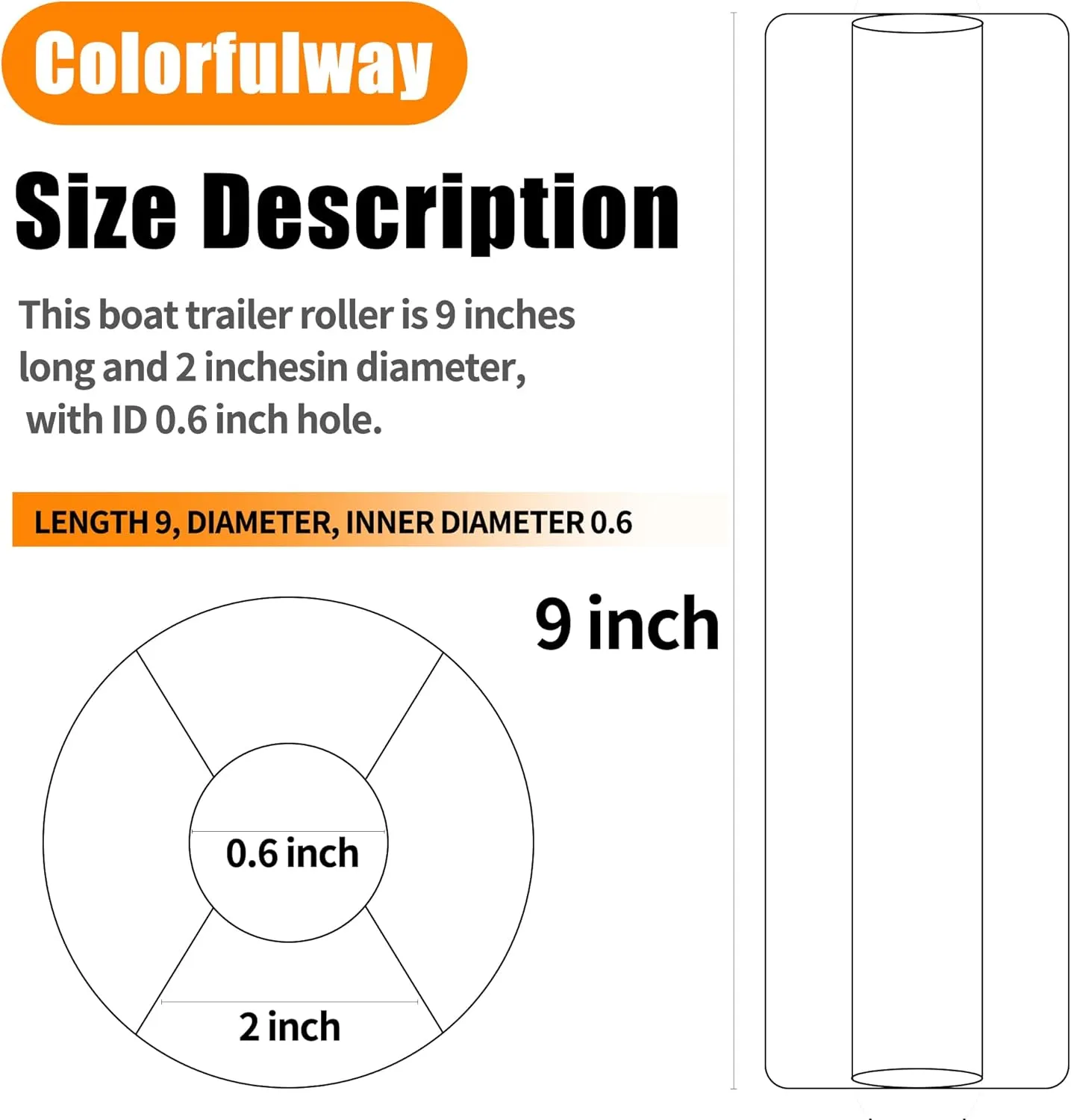 Boat Trailer Black Molded Rubber Side Guide Roller(OD 2-1/2" or 2")
