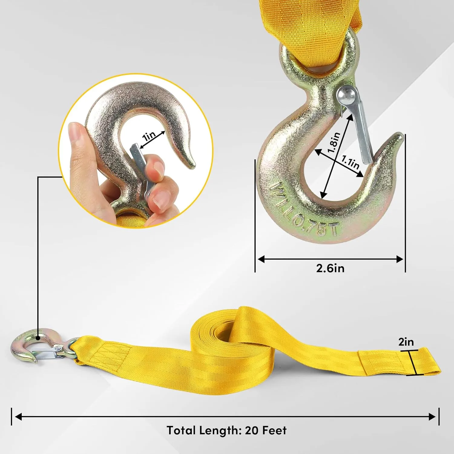Boat Winch Strap with Hook,Winch Strap for Boat Trailer,Boat Trailer Winch Strap 2 inch x 20 foot, Great for Boat, Truck, Jet Ski and Car Trailers Towing and Heavy Duty Equipment (Choose Color)