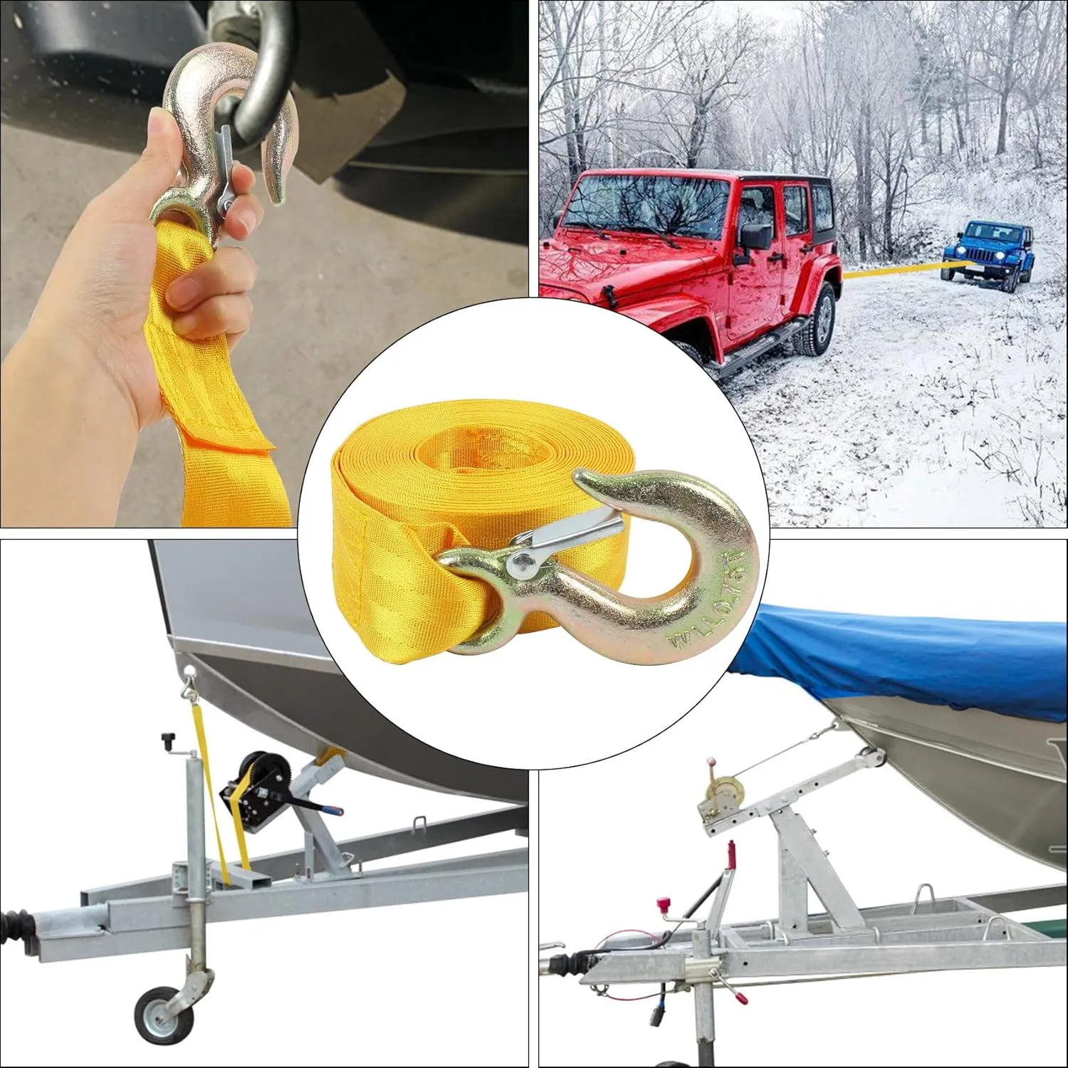 Boat Winch Strap with Hook,Winch Strap for Boat Trailer,Boat Trailer Winch Strap 2 inch x 20 foot, Great for Boat, Truck, Jet Ski and Car Trailers Towing and Heavy Duty Equipment (Choose Color)