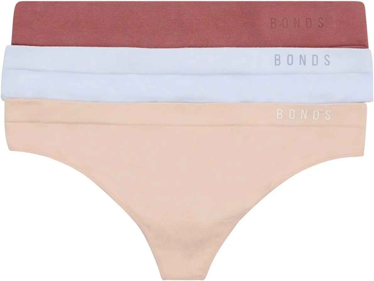 Bonds Seamless Invisi Thong with Mid Rise Fit in Cotton-Rich Blend for Women, 3-Pack