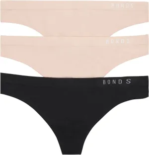 Bonds Seamless Invisi Thong with Mid Rise Fit in Cotton-Rich Blend for Women, 3-Pack