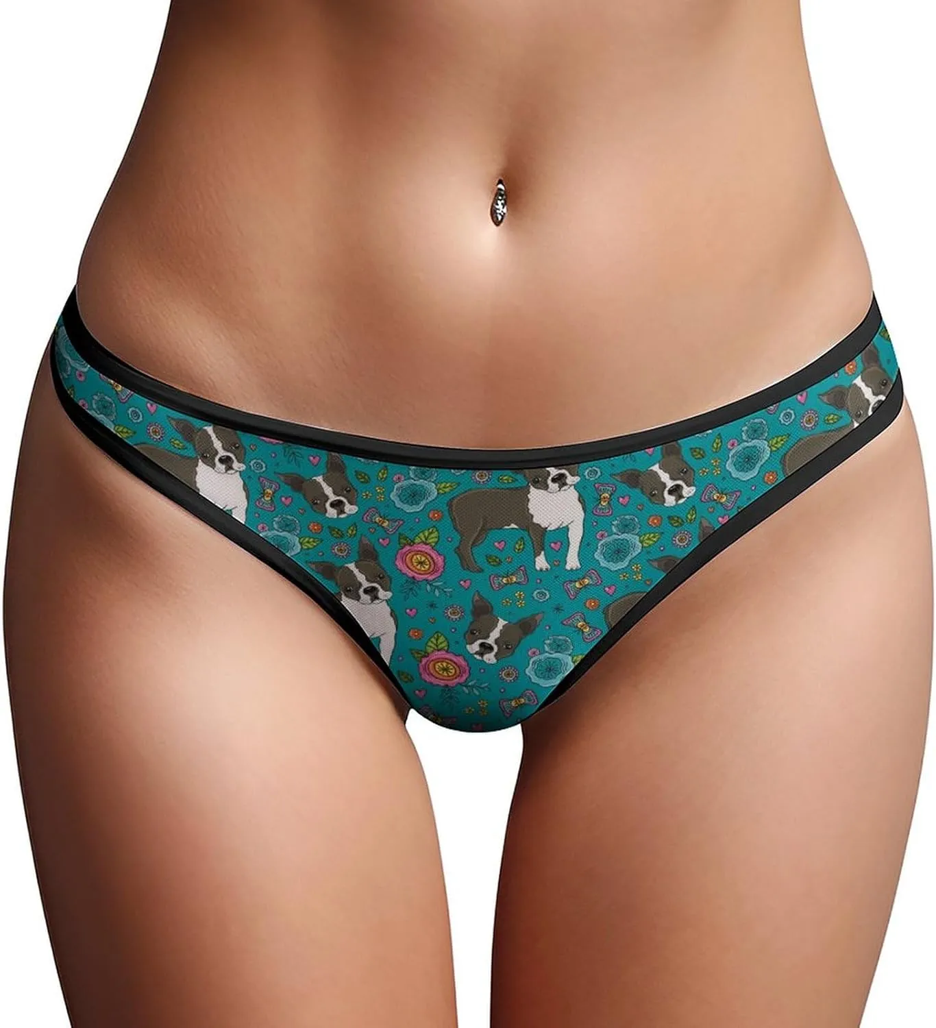 Boston Terrier French Bulldog Women's G-String Thongs Seamless Underwear Mesh No Show T-Back Breathable Bikini Panties