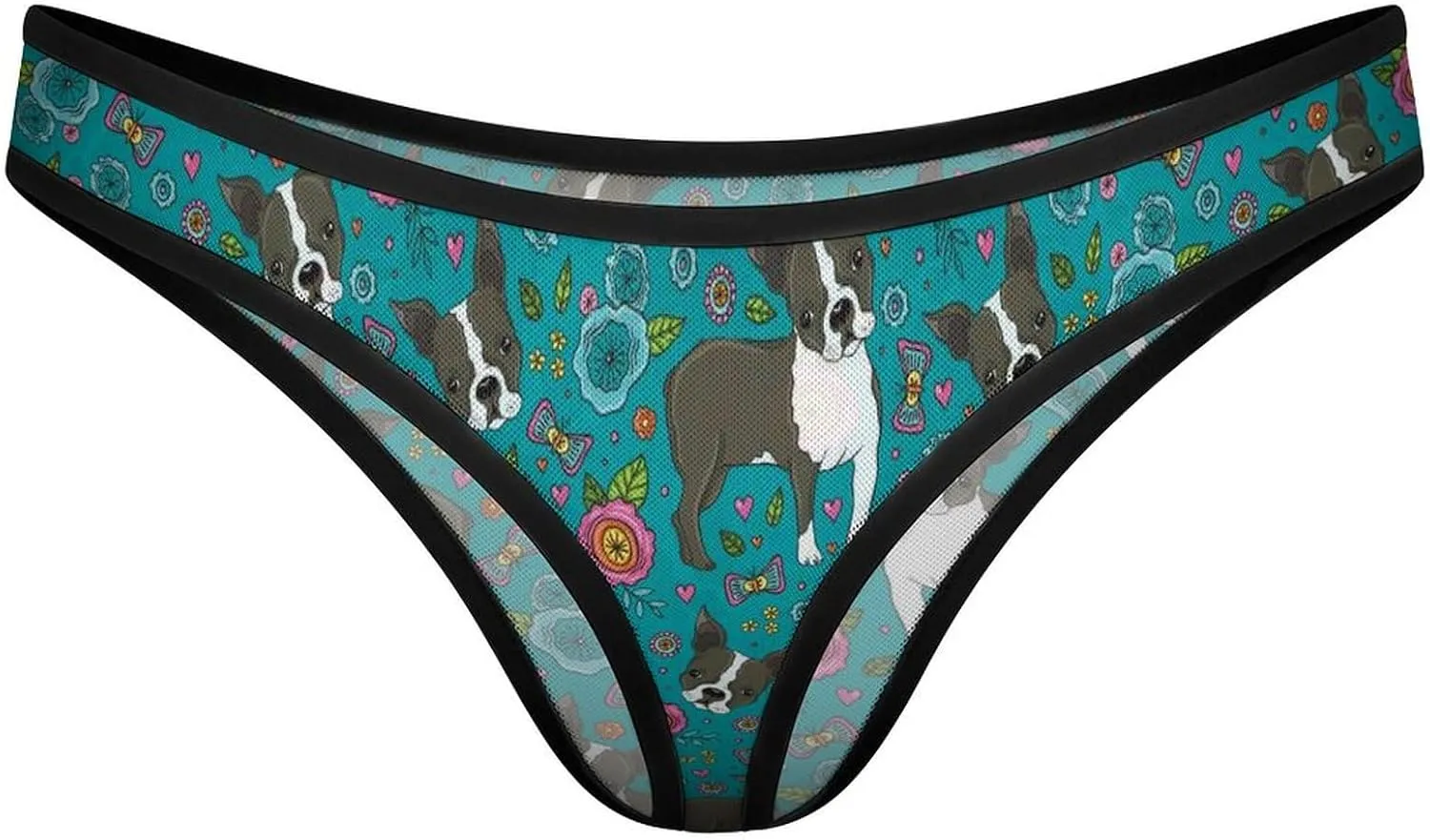 Boston Terrier French Bulldog Women's G-String Thongs Seamless Underwear Mesh No Show T-Back Breathable Bikini Panties