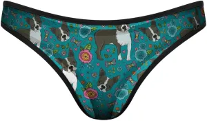 Boston Terrier French Bulldog Women's G-String Thongs Seamless Underwear Mesh No Show T-Back Breathable Bikini Panties
