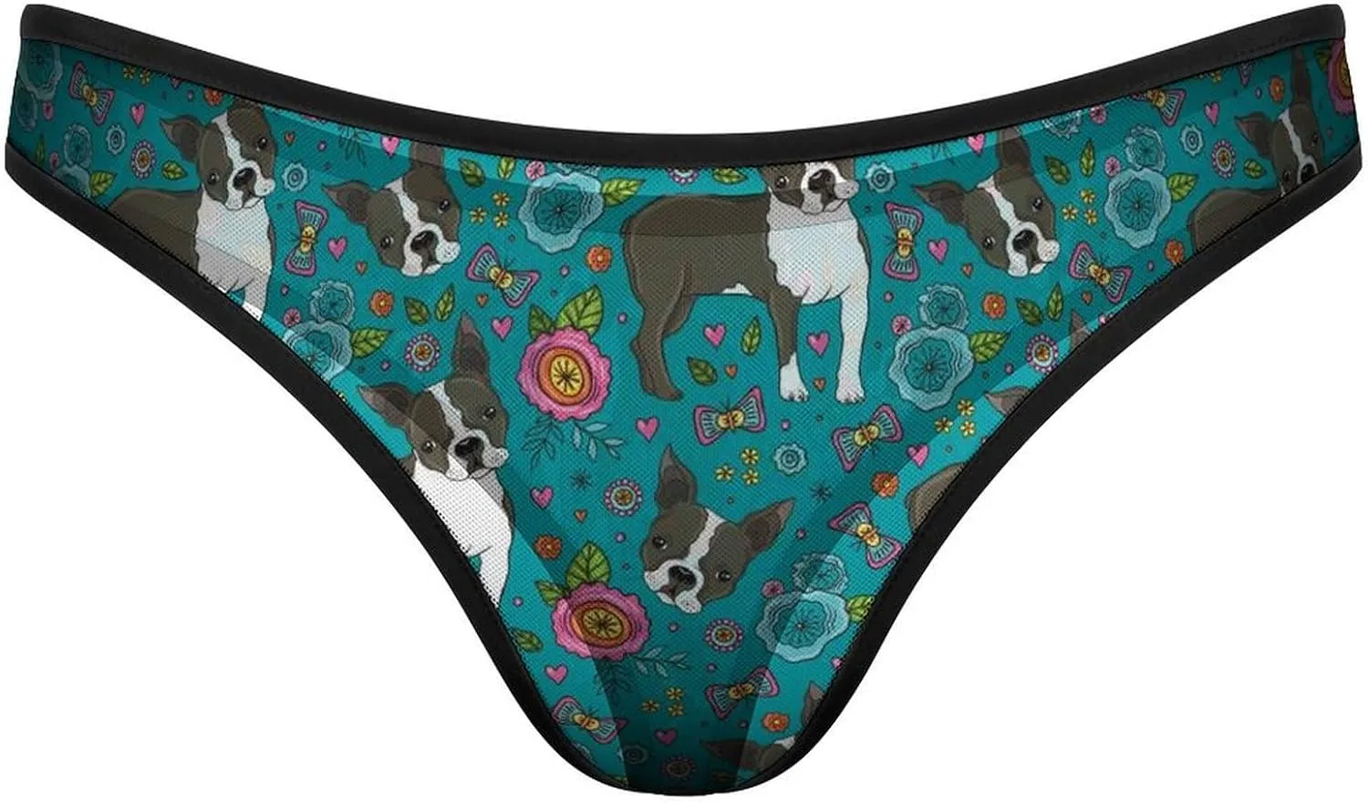 Boston Terrier French Bulldog Women's G-String Thongs Seamless Underwear Mesh No Show T-Back Breathable Bikini Panties