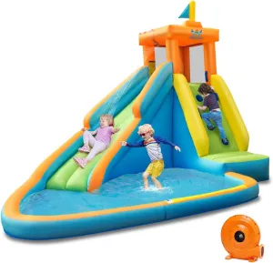 BOUNTECH Inflatable Water Slide for Kids, Water Park Jump Castle Bounce House for Outdoor Fun w/Splash Pool, Climbing Wall, Blower, Blow up Water Slides Inflatables for Kids Backyard Party Gifts
