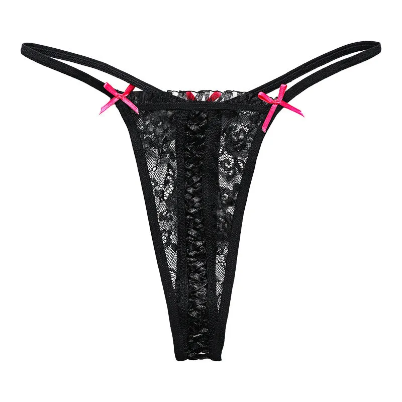 Bow Spaghetti Strap Plus Size Sexy Lace Thongs PAnties