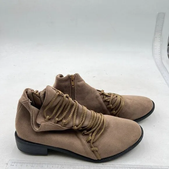 Brown Women's Lace Up Ankle Boots Casual Walking Ankle Booties