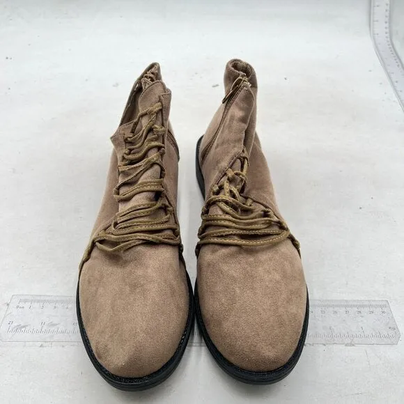 Brown Women's Lace Up Ankle Boots Casual Walking Ankle Booties