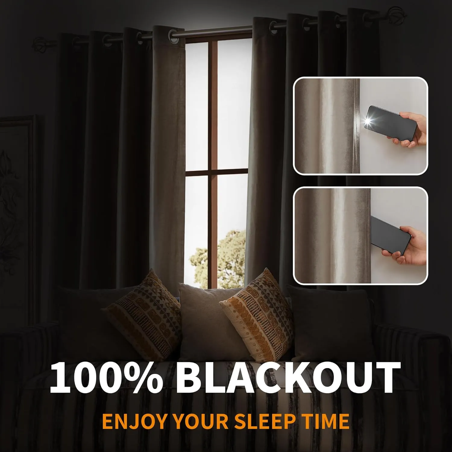 BULBUL 100% Blackout Velvet Curtains for Living Room 2 Panels, Tqupe Beige Ivory 96 inch Long Double Layered Room Darkening Curtains Heavy Thermal Insulated Grommet Window Drapes