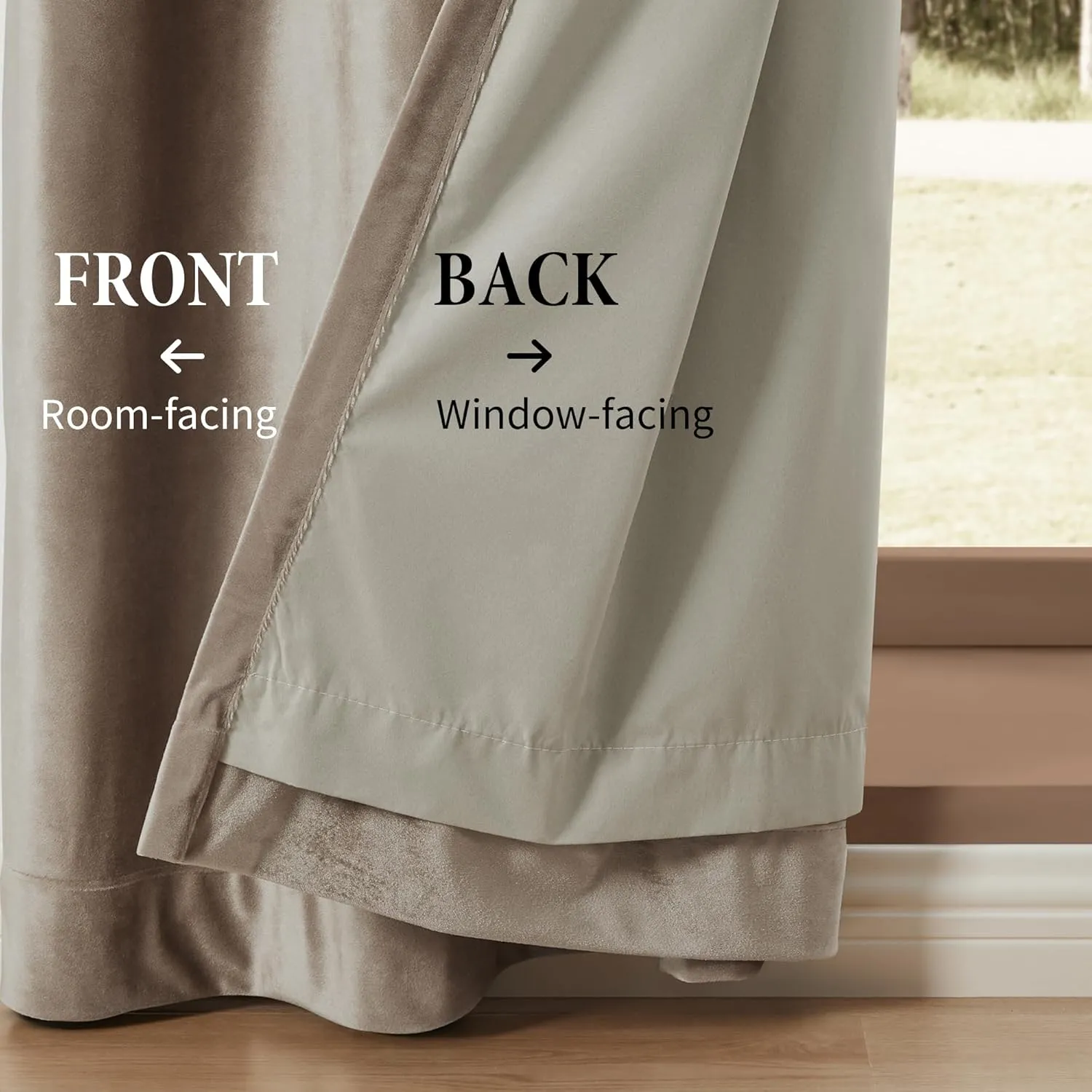 BULBUL 100% Blackout Velvet Curtains for Living Room 2 Panels, Tqupe Beige Ivory 96 inch Long Double Layered Room Darkening Curtains Heavy Thermal Insulated Grommet Window Drapes