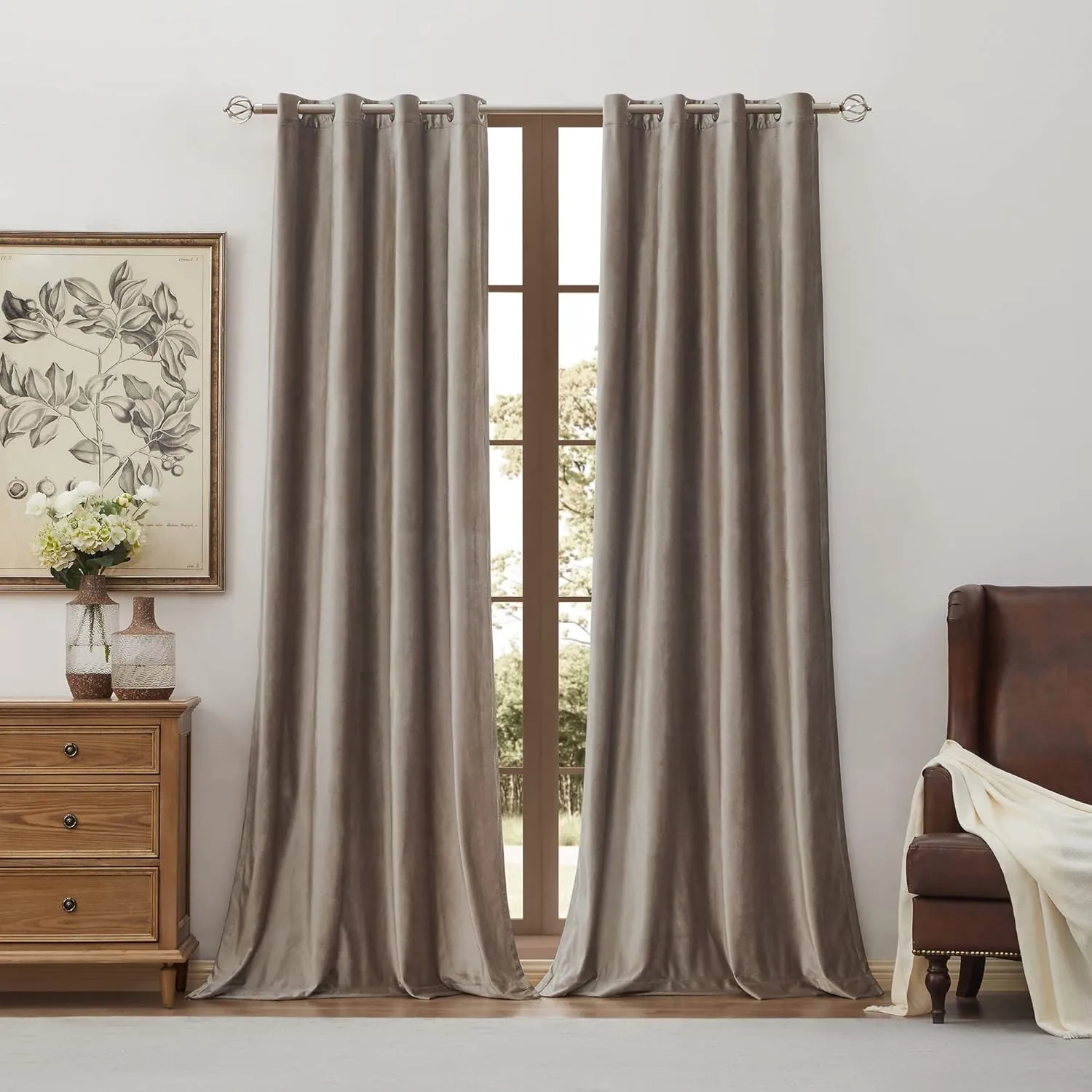 BULBUL 100% Blackout Velvet Curtains for Living Room 2 Panels, Tqupe Beige Ivory 96 inch Long Double Layered Room Darkening Curtains Heavy Thermal Insulated Grommet Window Drapes