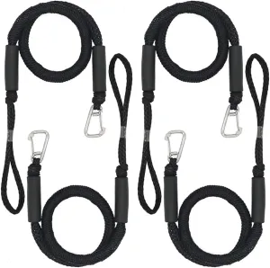 Bungee Dock Lines, Boat Ropes for Docking,Mooring Rope with Stainless Steel Clip - Accessories for Boats, PWC, Kayak, Watercraft,Jet Ski, Pontoon, Canoe, Power Boat Black 4-Pack