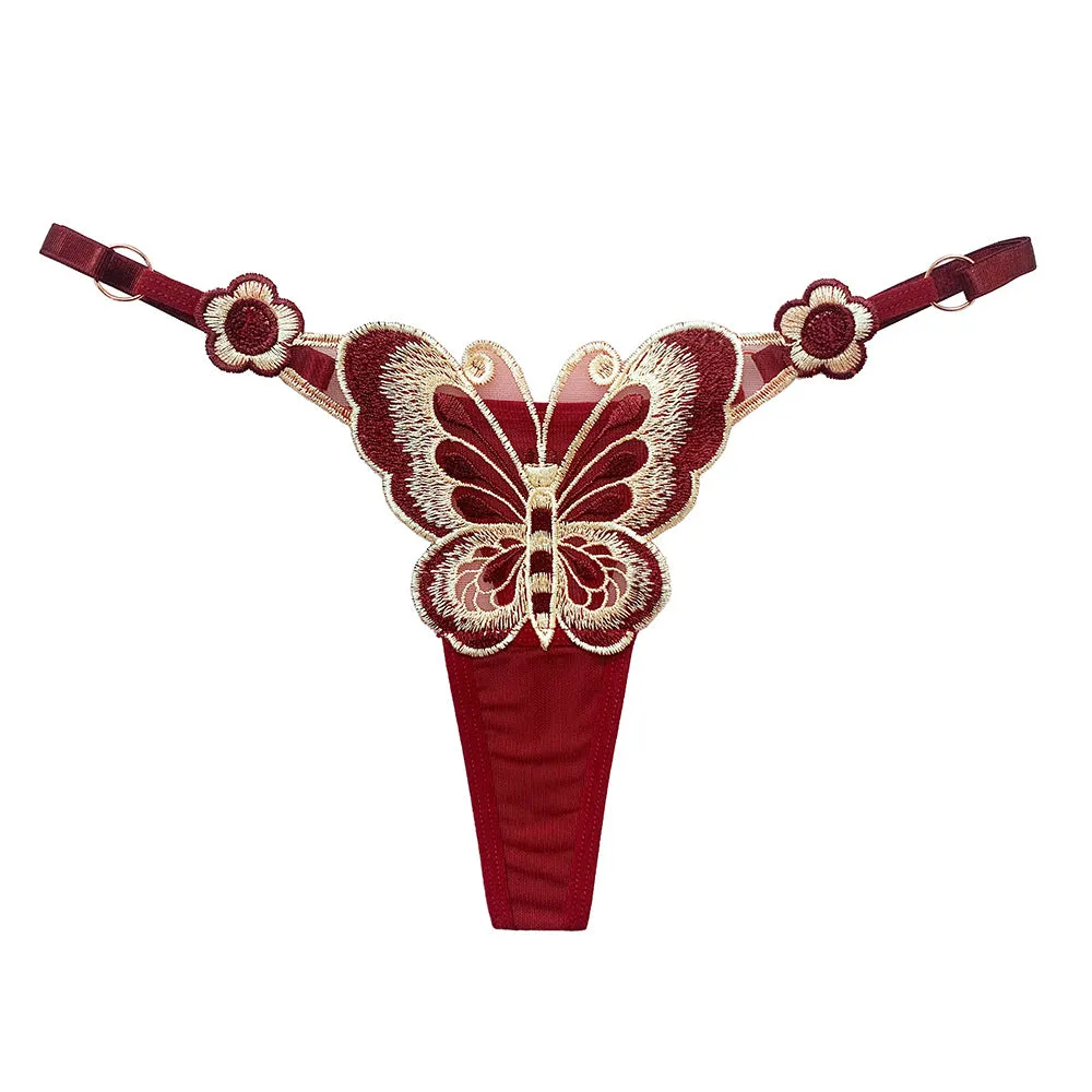 Butterfly Element Thong Adjustable Low Waist Seductive Embroidered Panties