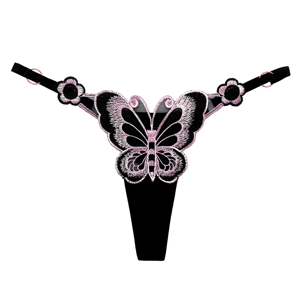 Butterfly Element Thong Adjustable Low Waist Seductive Embroidered Panties