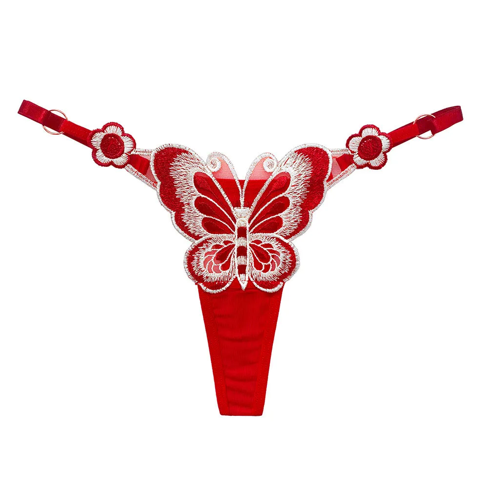 Butterfly Element Thong Adjustable Low Waist Seductive Embroidered Panties