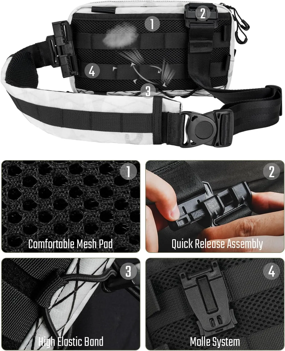 Cache L3 Crossbody Shoulder Bag, Multipurpose Sling Bag, Chest Backpack Casual Shoulder for Daily Carry(White)