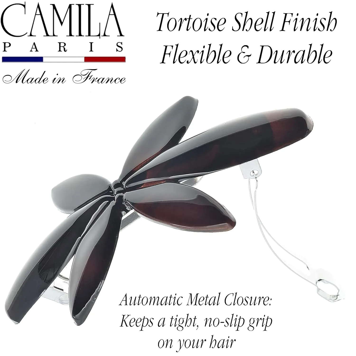 Camila Paris CP2426-CP2875 French Hair Barrette Clip for Girls Flower, Combo, Automatic Clasp Strong Hold Grip Hair Clips for Women, No Slip and Durable Styling Girls Hair Accessories, Made in France
