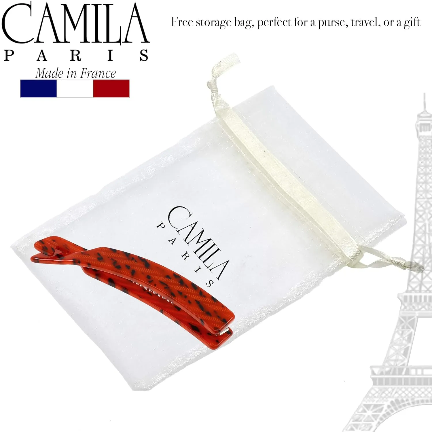 Camila Paris CP2510 4 inch French Banana Clip Hair Comb, Handmade, Victory Red, Girls Ponytail Holder Interlocking Banana Combs, Fashion Durable Styling Hair Accessories for Women, Made in France