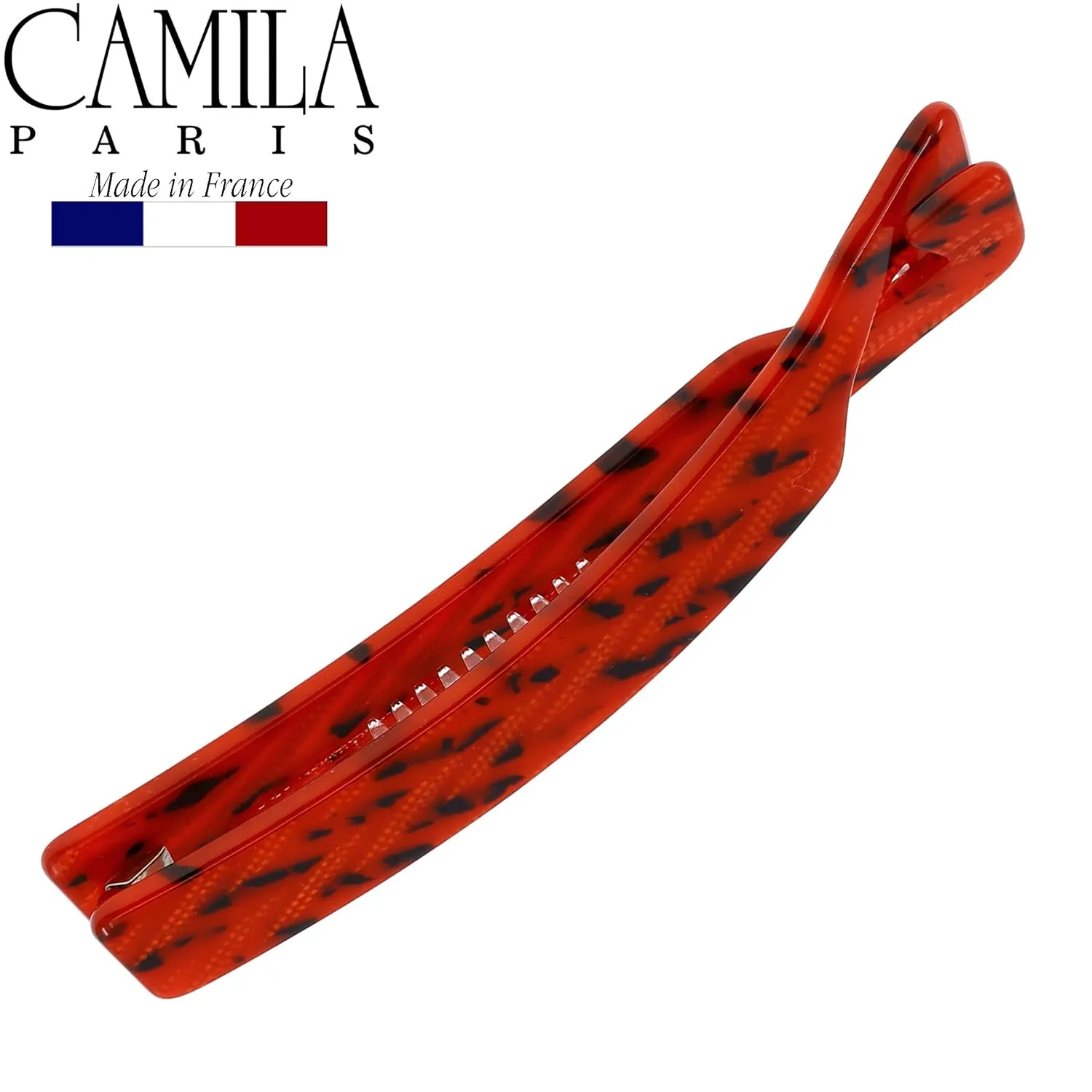Camila Paris CP2510 4 inch French Banana Clip Hair Comb, Handmade, Victory Red, Girls Ponytail Holder Interlocking Banana Combs, Fashion Durable Styling Hair Accessories for Women, Made in France