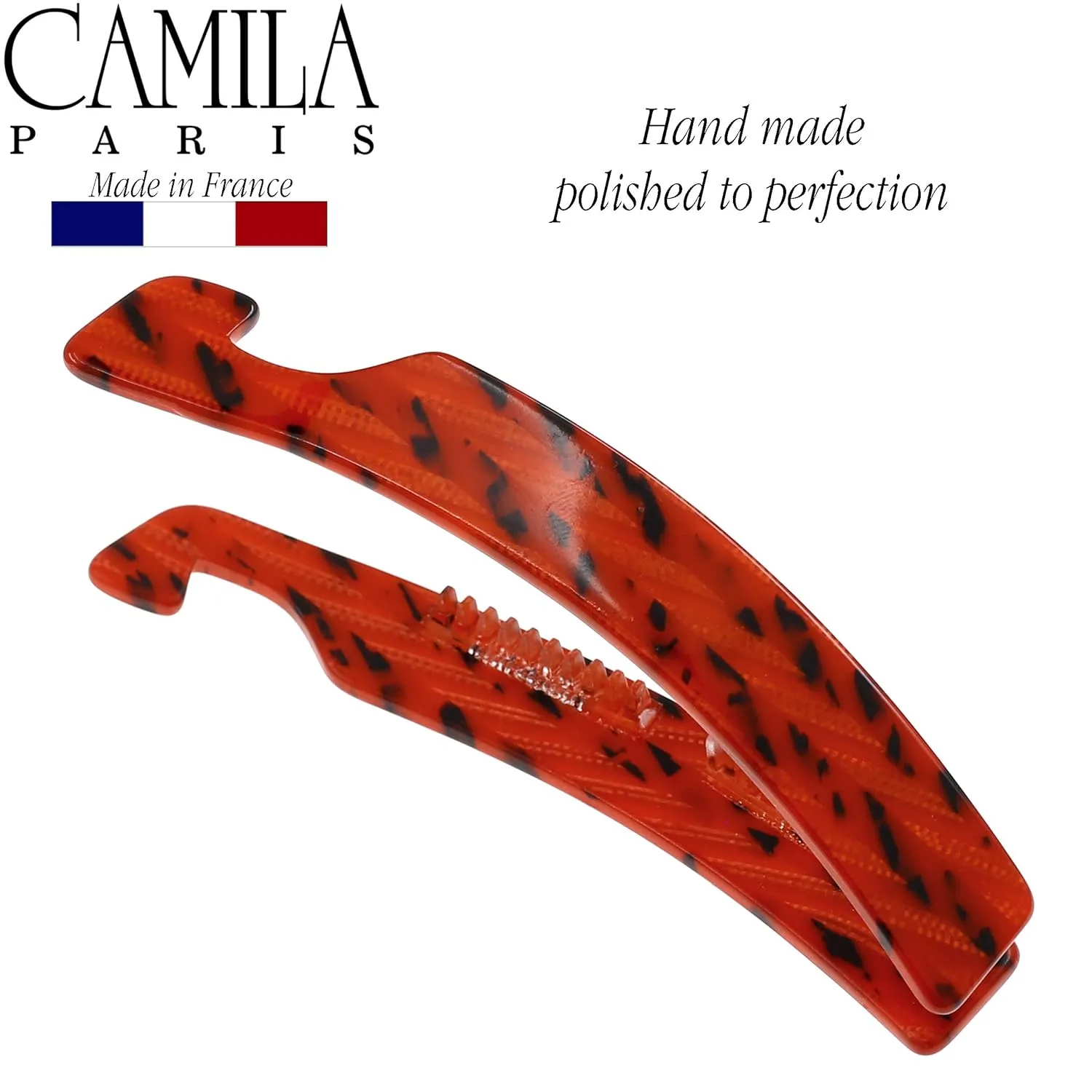 Camila Paris CP2510 4 inch French Banana Clip Hair Comb, Handmade, Victory Red, Girls Ponytail Holder Interlocking Banana Combs, Fashion Durable Styling Hair Accessories for Women, Made in France