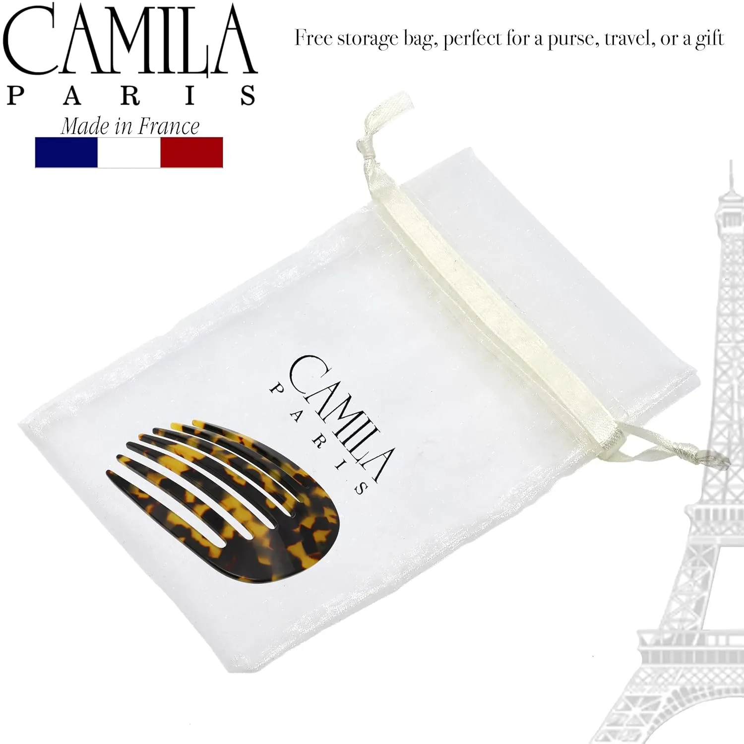 Camila Paris CP3394 French Hair Side Comb Small Rounded, Tokyo, Handmade French Twist Hair Combs, Strong Hold Hair Clips for Women Bun Chignon, No Slip Styling Girls Hair Accessories Made in France